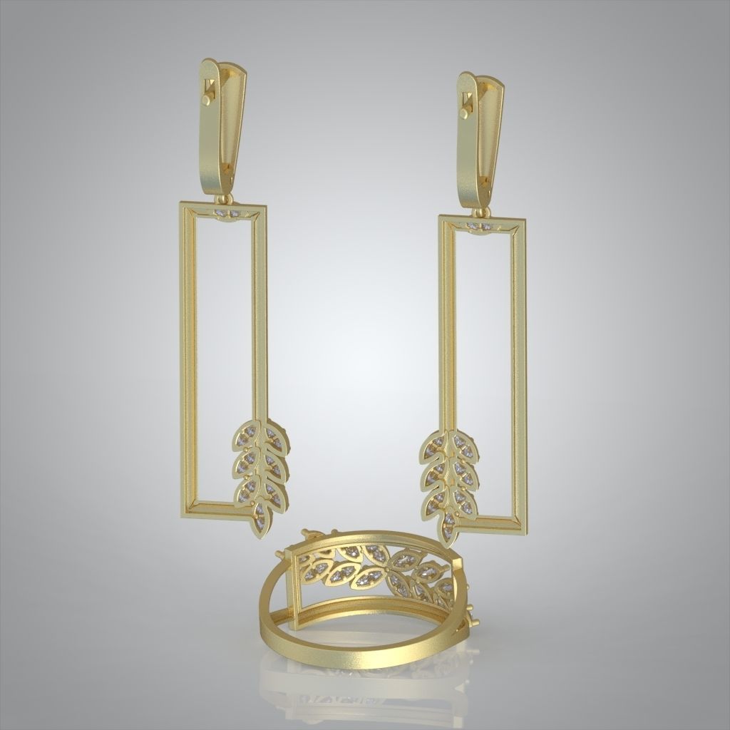Ring and Earring Set 3D printable model 0121 3D Model Collection_8