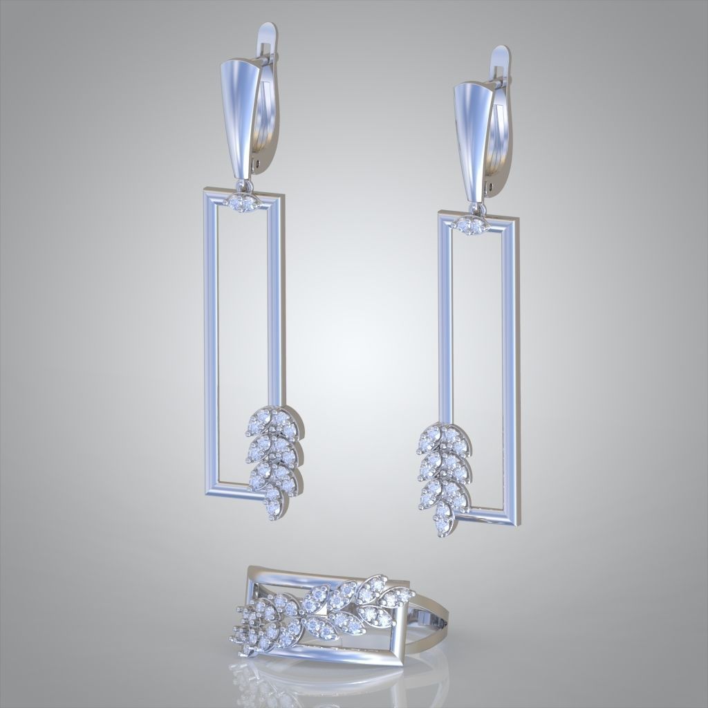 Ring and Earring Set 3D printable model 0121 3D Model Collection_3