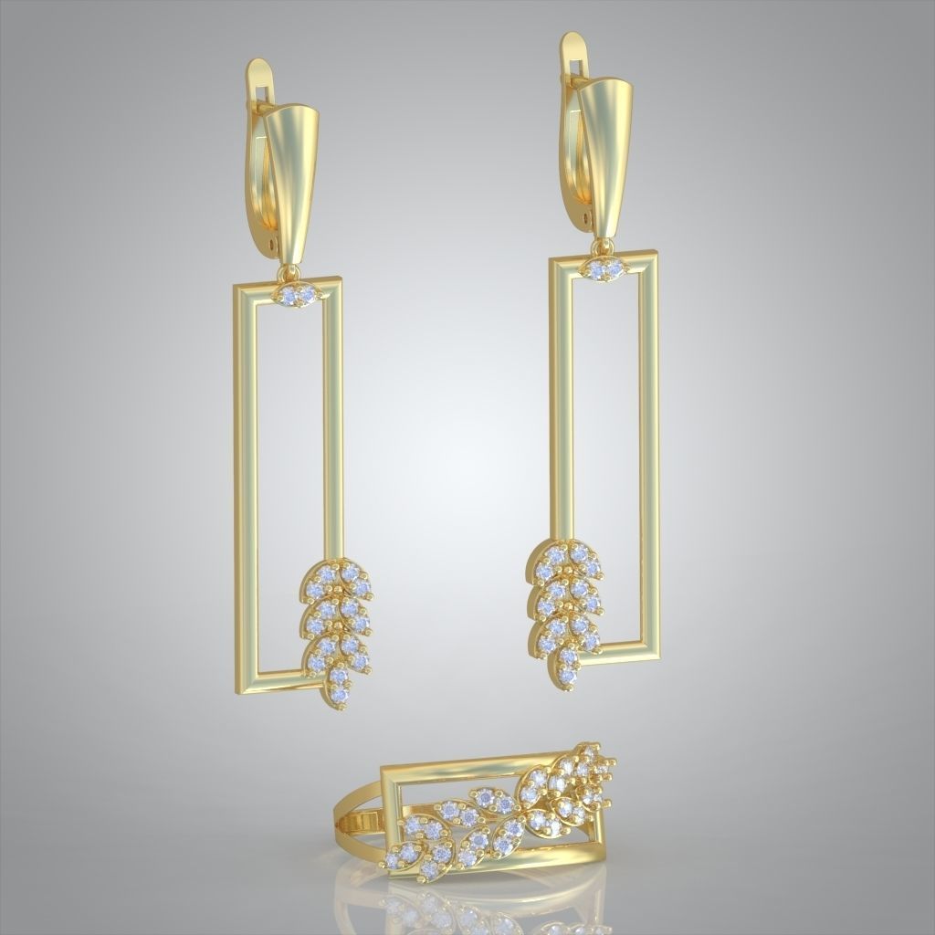 Ring and Earring Set 3D printable model 0121 3D Model Collection_11