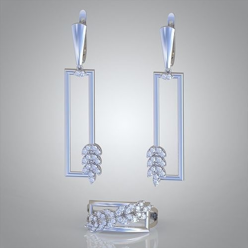 Ring and Earring Set 3D printable model 0121 3D Model Collection