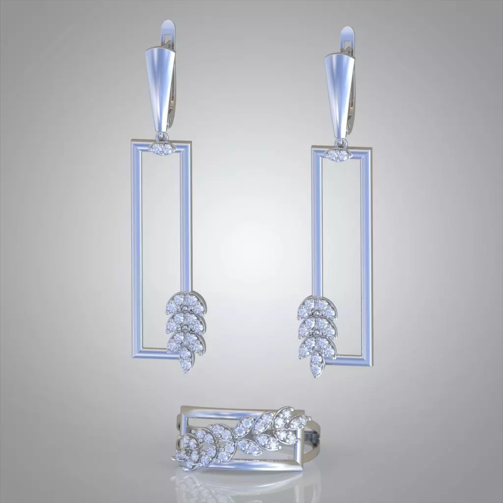 Ring and Earring Set 3D printable model 0121 3D Model Collection_0