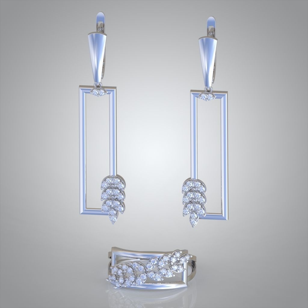 Ring and Earring Set 3D printable model 0121 3D Model Collection_6