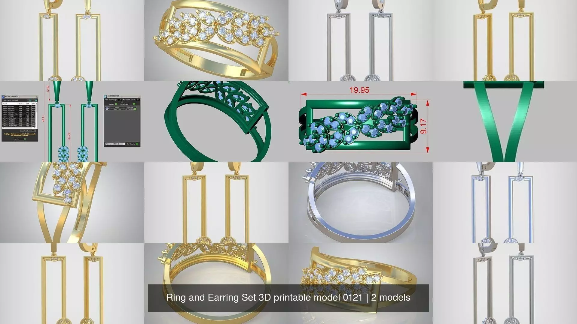 Ring and Earring Set 3D printable model 0121 3D Model Collection_1