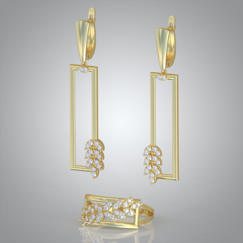 Ring and Earring Set 3D printable model 0121 3D Model Collection_14