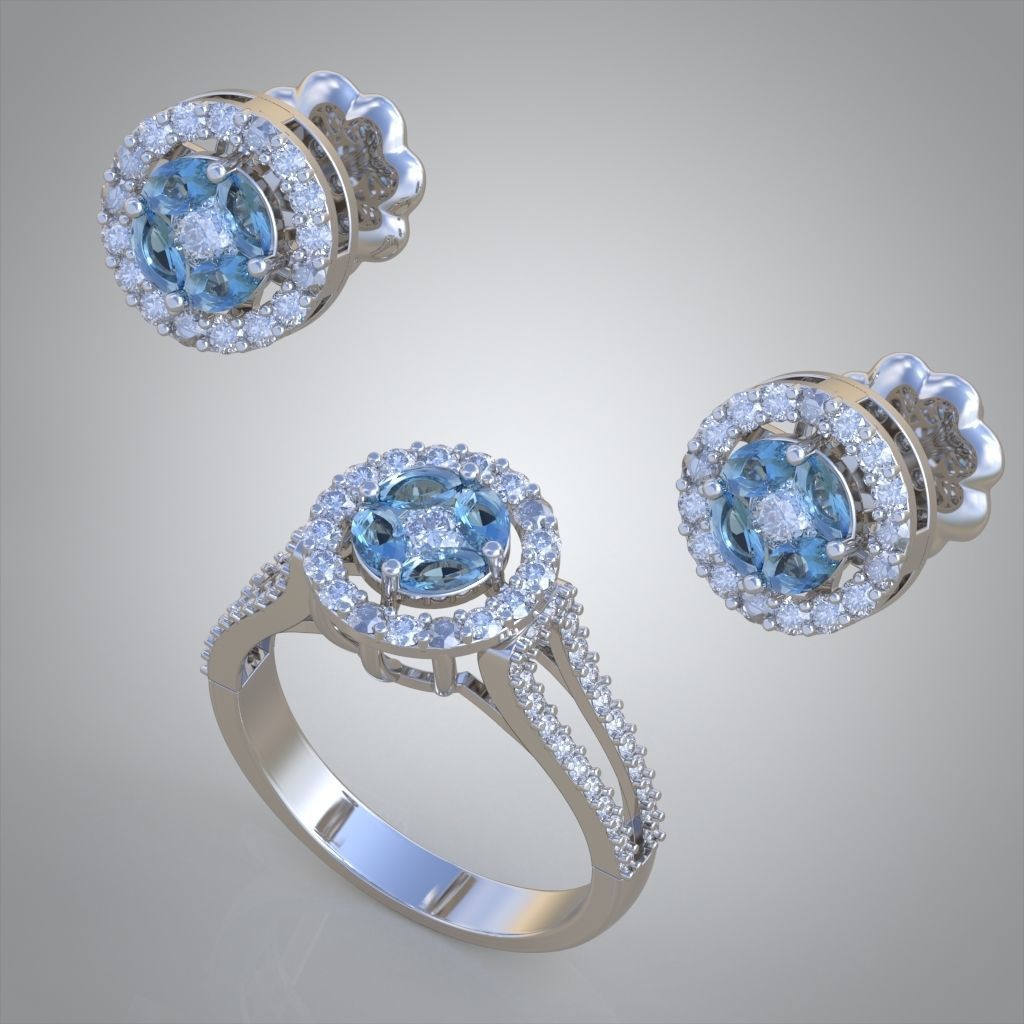 Ring and Earring Set 3D printable model 0122 3D Model Collection_10