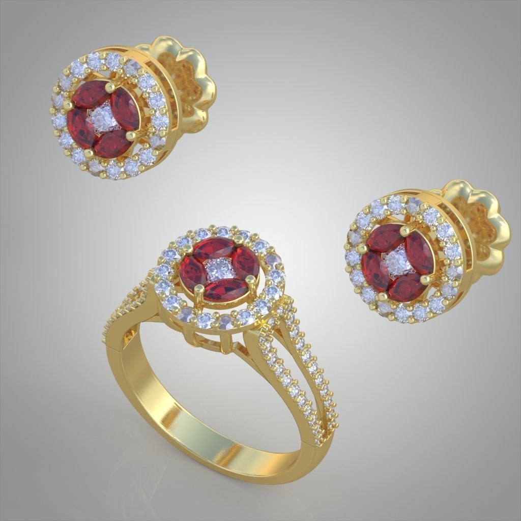 Ring and Earring Set 3D printable model 0122 3D Model Collection_7