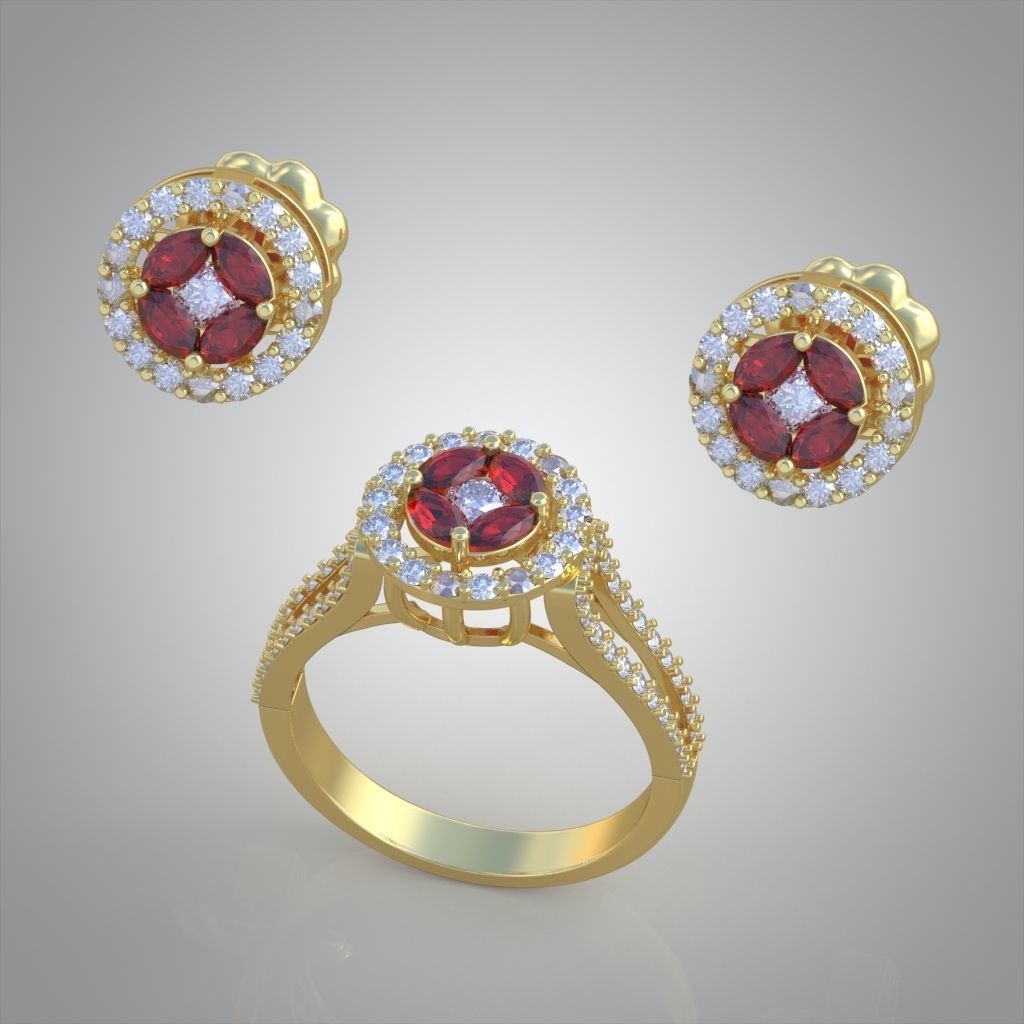 Ring and Earring Set 3D printable model 0122 3D Model Collection_2