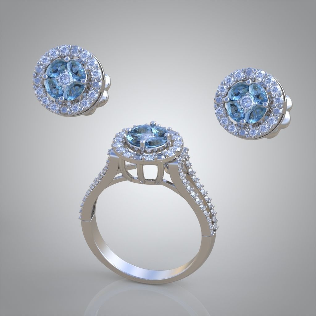 Ring and Earring Set 3D printable model 0122 3D Model Collection_8