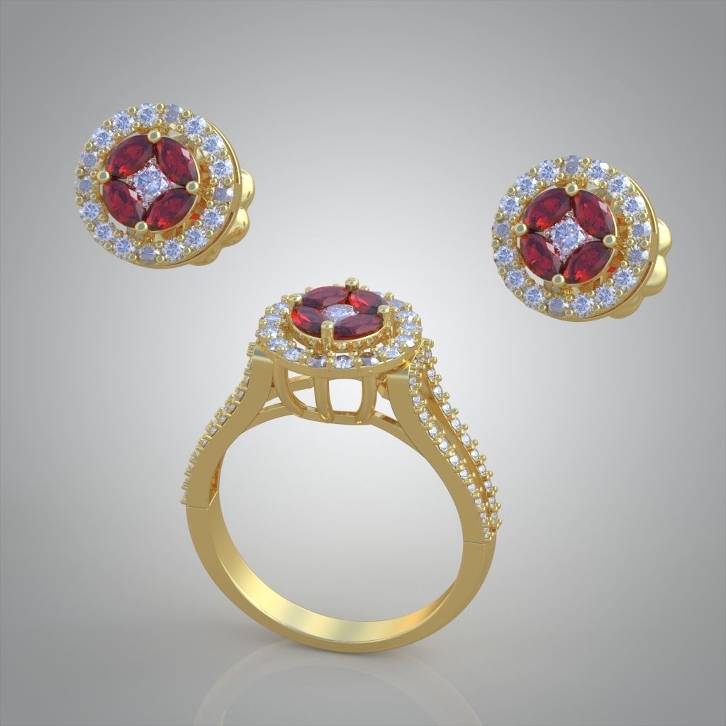 Ring and Earring Set 3D printable model 0122 3D Model Collection_9