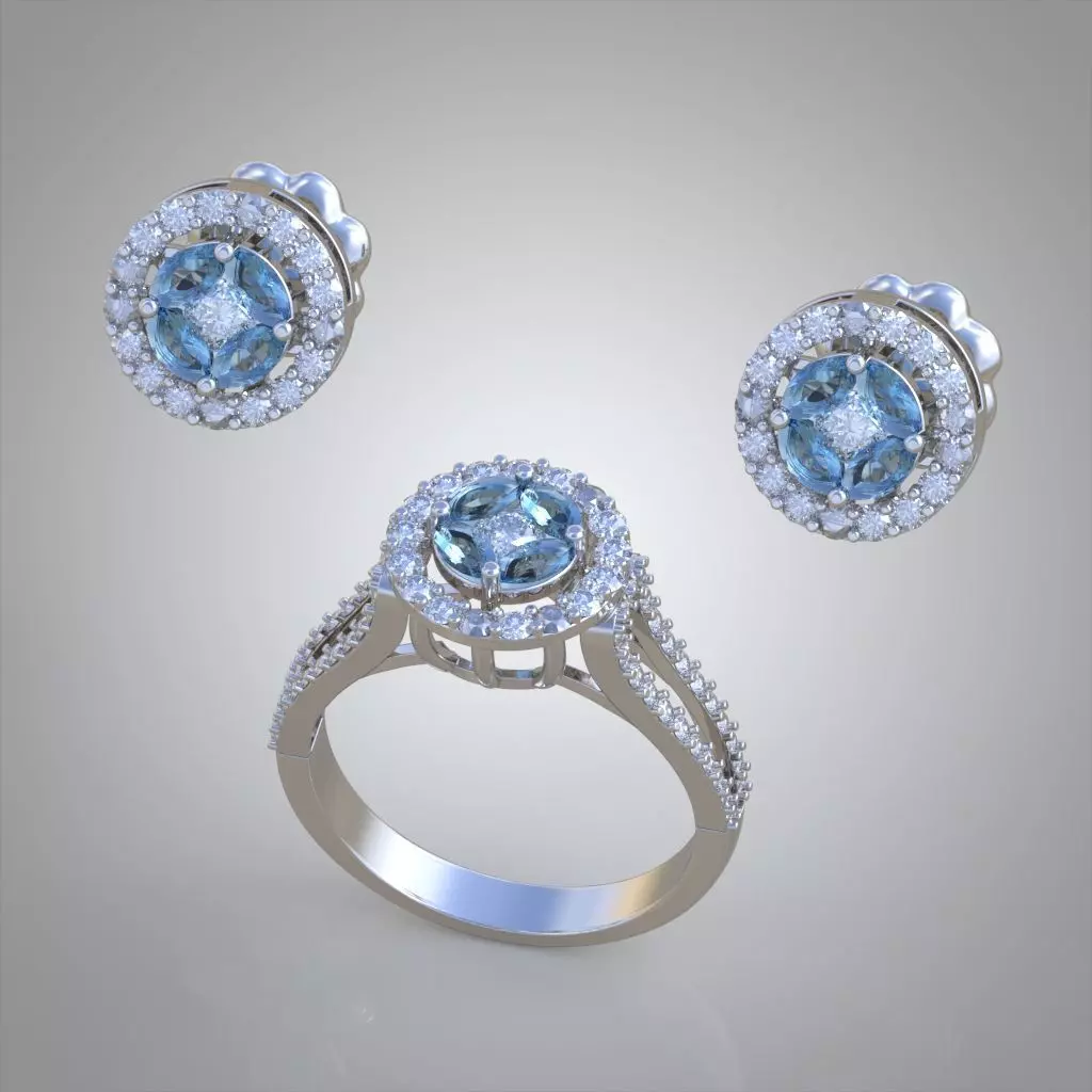 Ring and Earring Set 3D printable model 0122 3D Model Collection_0