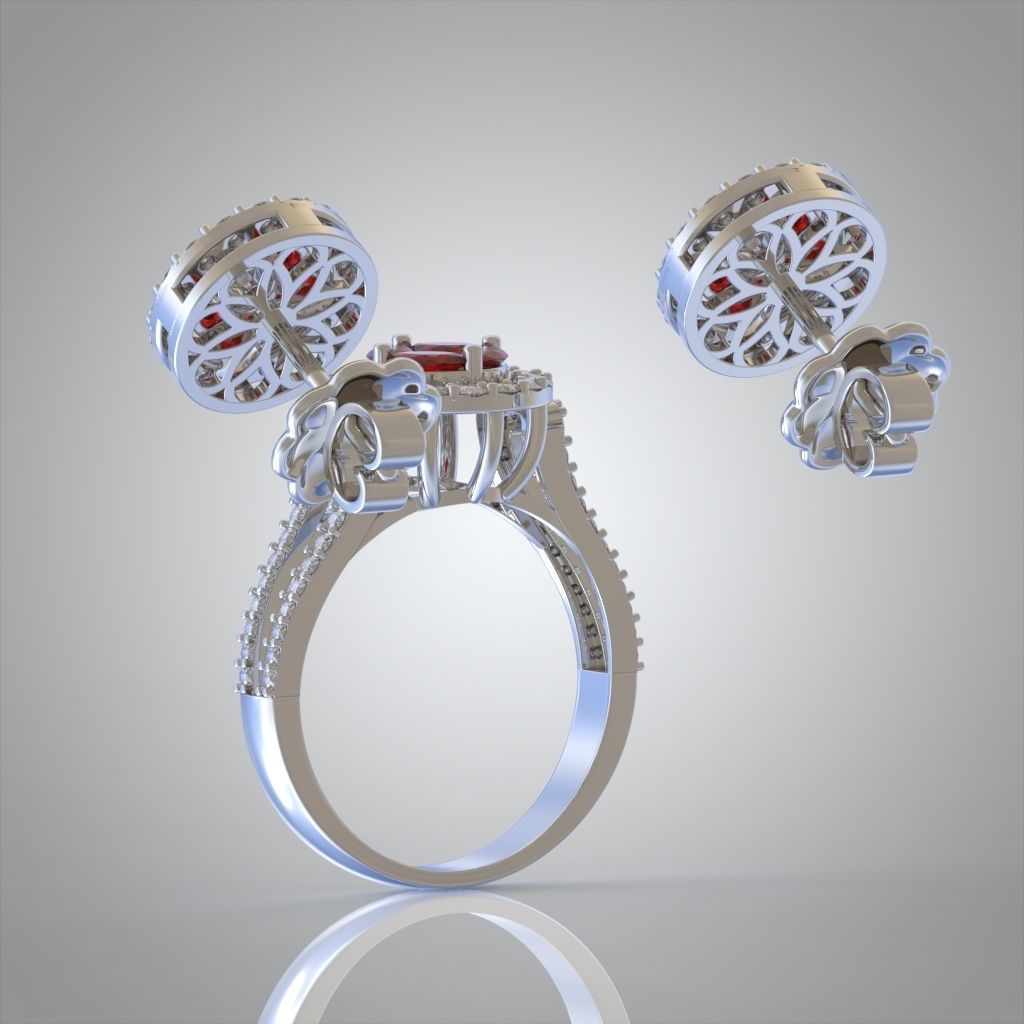 Ring and Earring Set 3D printable model 0122 3D Model Collection_6