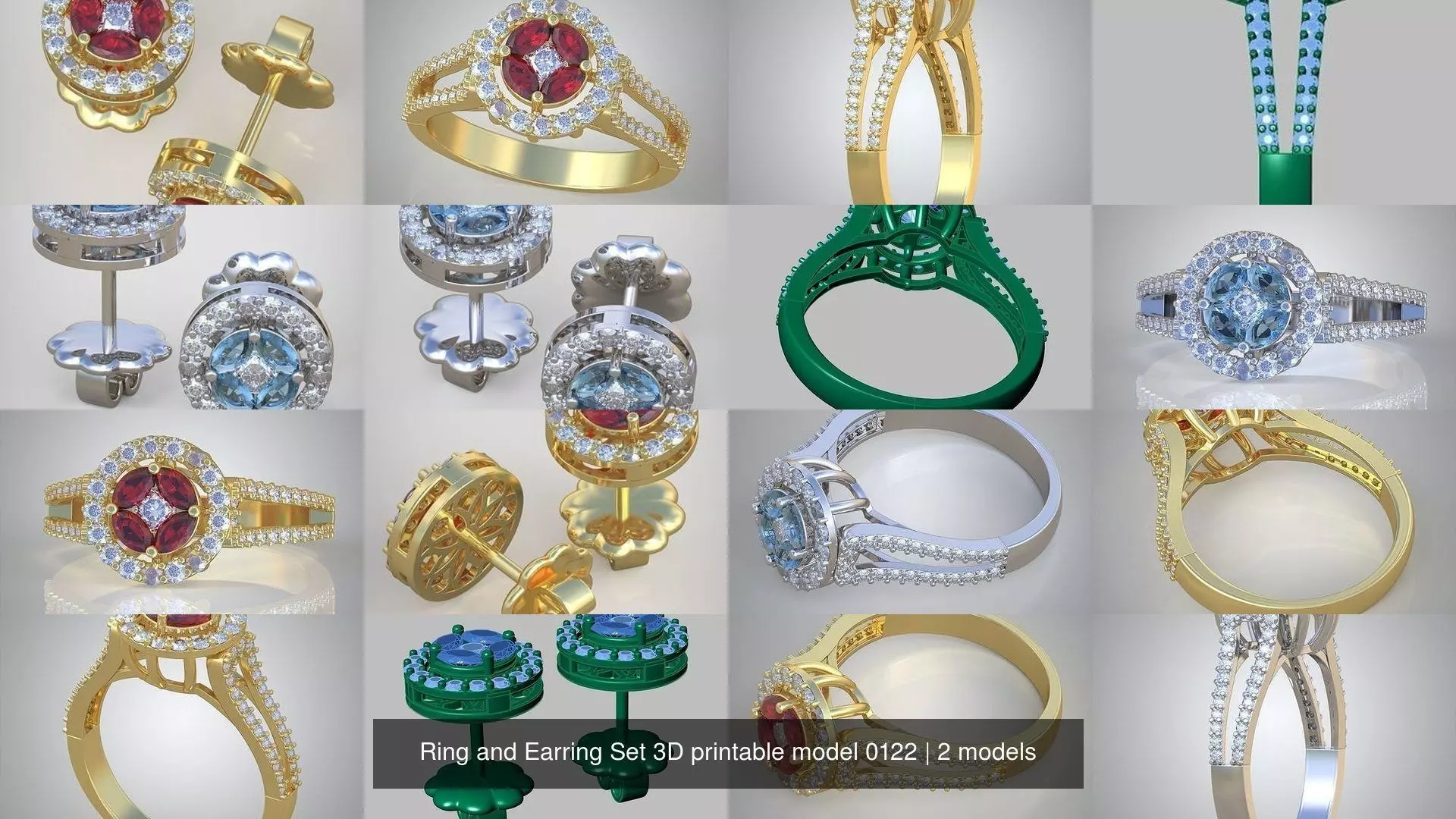 Ring and Earring Set 3D printable model 0122 3D Model Collection_1