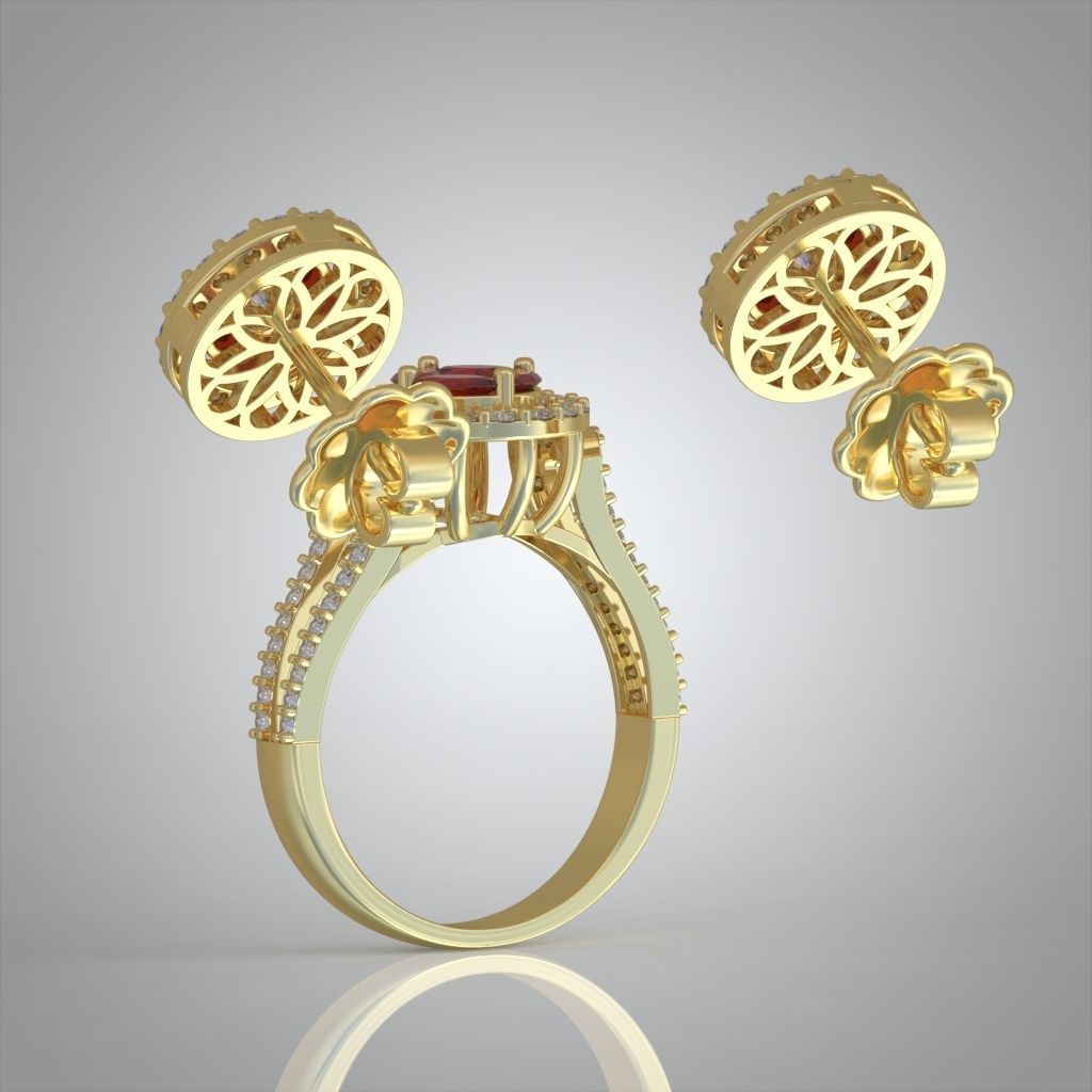 Ring and Earring Set 3D printable model 0122 3D Model Collection_5