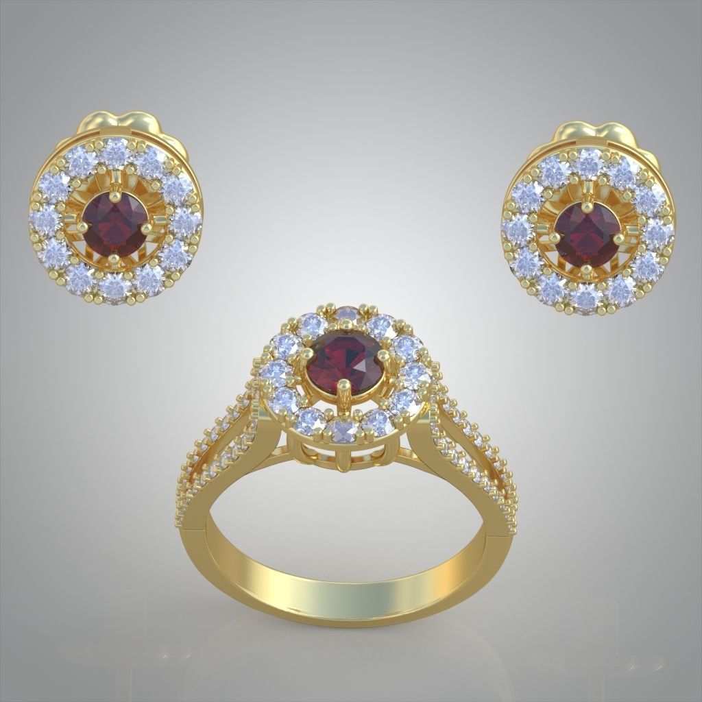 Ring and Earring Set 3D printable model 0123 3D Model Collection_8