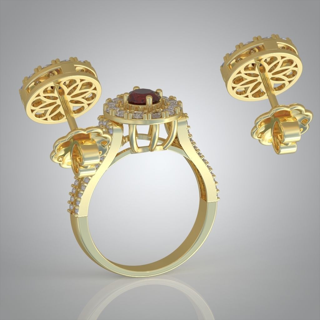 Ring and Earring Set 3D printable model 0123 3D Model Collection_11