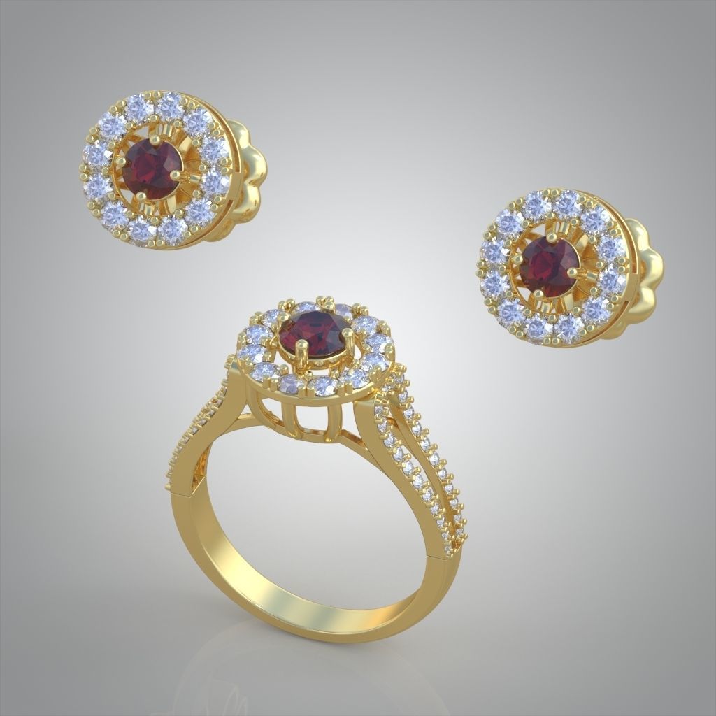 Ring and Earring Set 3D printable model 0123 3D Model Collection_2