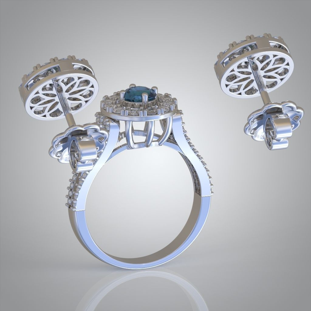 Ring and Earring Set 3D printable model 0123 3D Model Collection_6