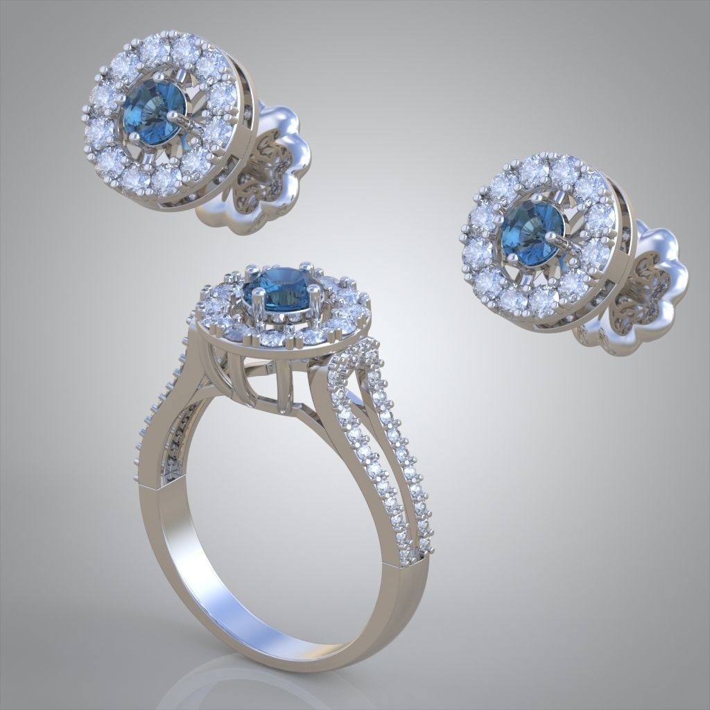 Ring and Earring Set 3D printable model 0123 3D Model Collection_13