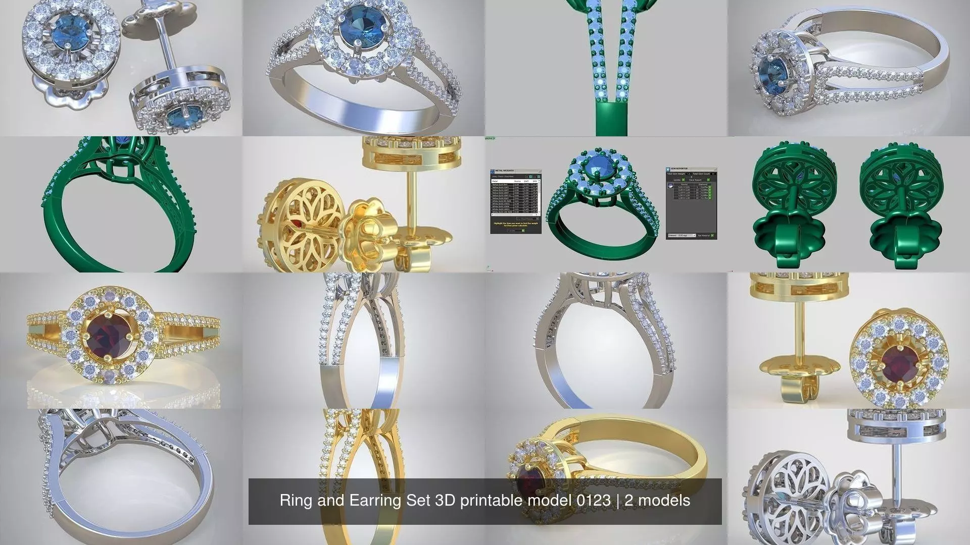 Ring and Earring Set 3D printable model 0123 3D Model Collection_1