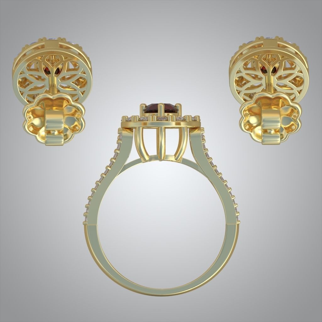 Ring and Earring Set 3D printable model 0123 3D Model Collection_10