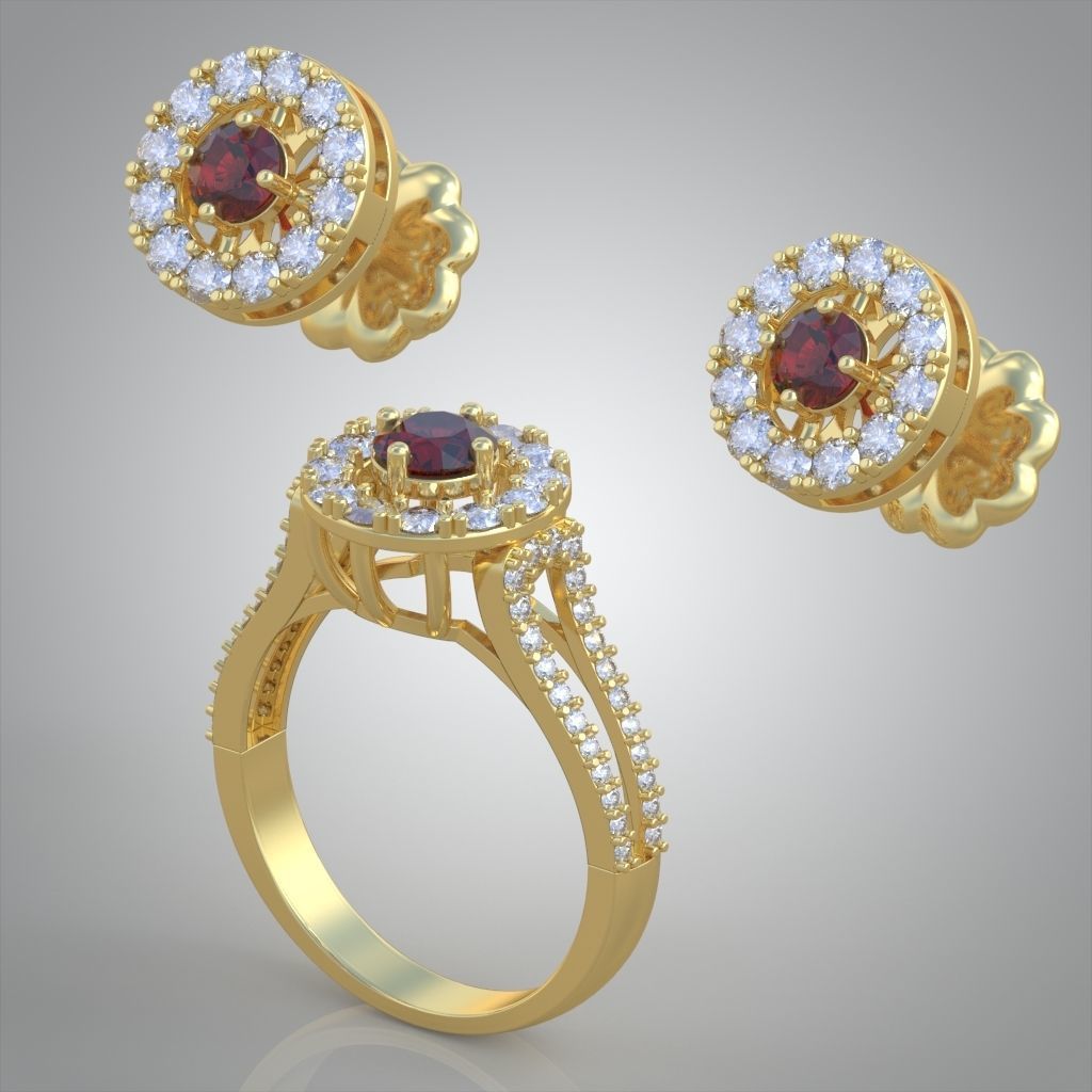 Ring and Earring Set 3D printable model 0123 3D Model Collection_9