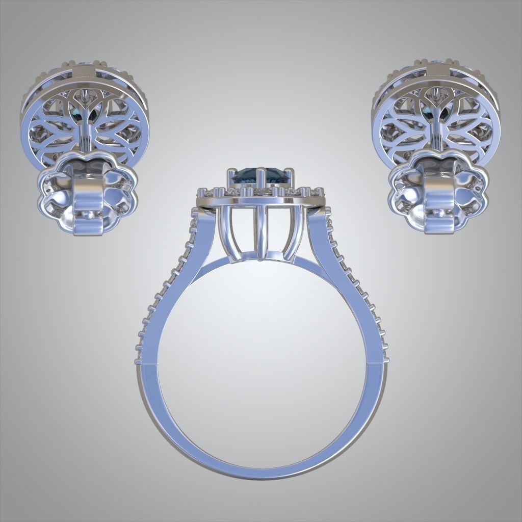Ring and Earring Set 3D printable model 0123 3D Model Collection_5