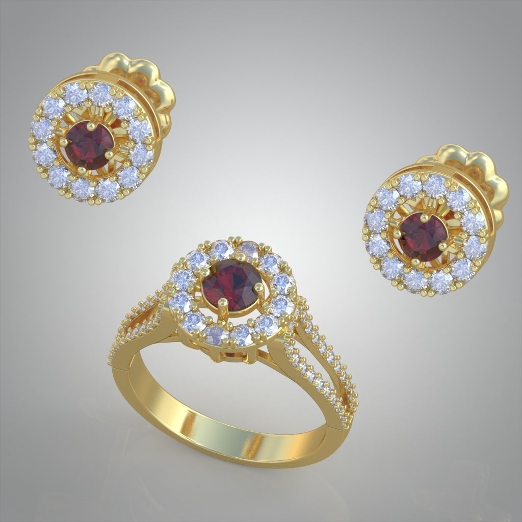 Ring and Earring Set 3D printable model 0123 3D Model Collection_14