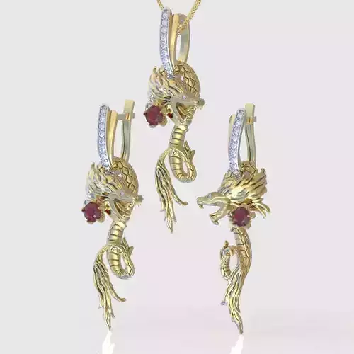 Dragon Earring and Pendant model 3D 0126