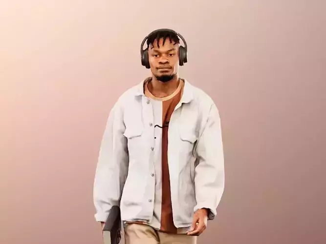 Blake 12247 - Walking Black Man With Book And Headphones Low-poly 3D model