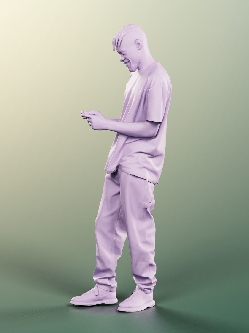 Blake 12241 - Standing Black Man Playing With Phone Low-poly 3D model_4