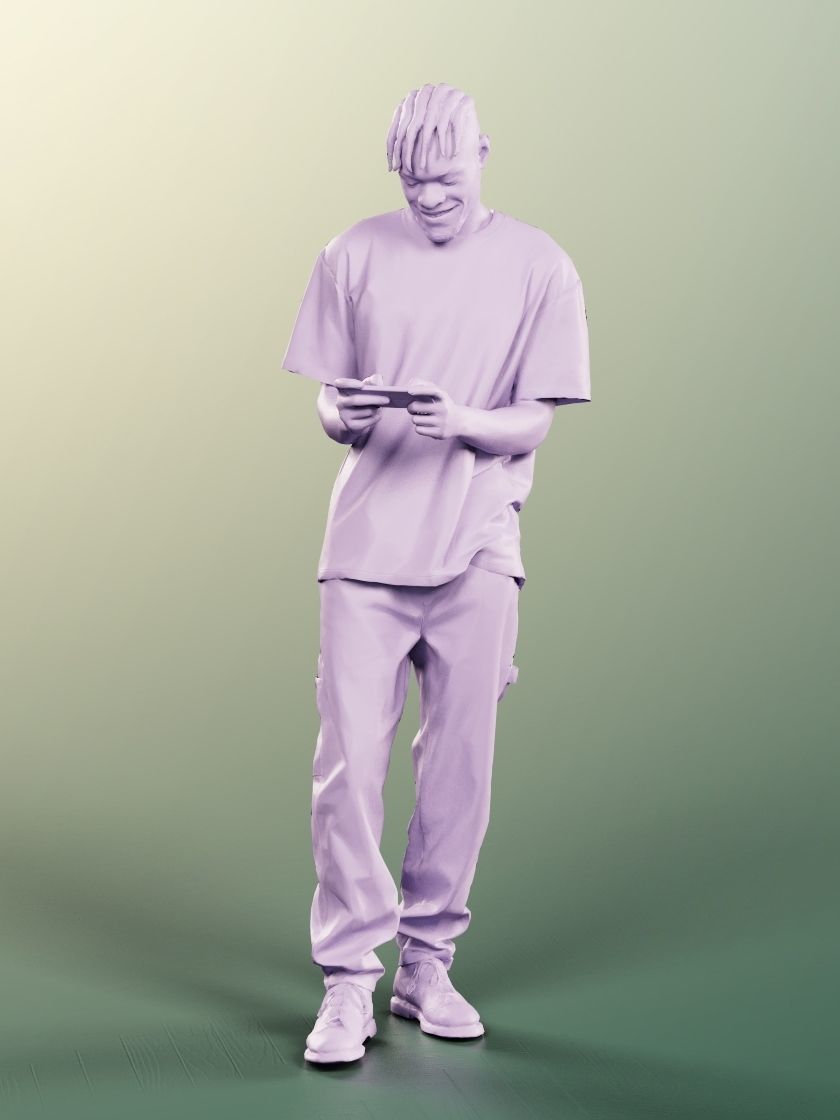 Blake 12241 - Standing Black Man Playing With Phone Low-poly 3D model_3