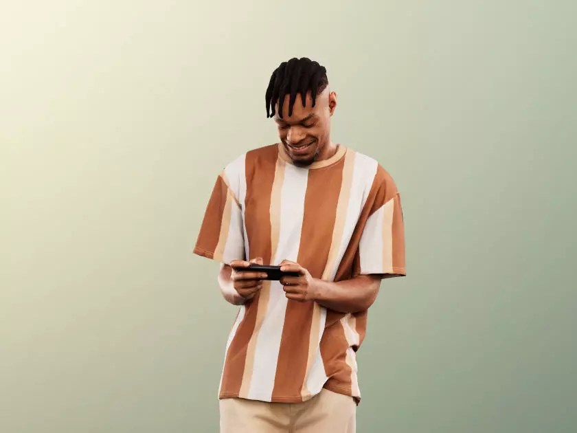 Blake 12241 - Standing Black Man Playing With Phone Low-poly 3D model_0