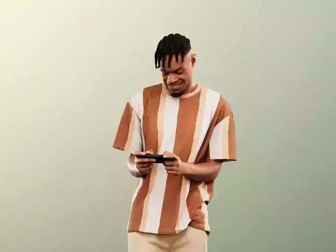 Blake 12241 - Standing Black Man Playing With Phone