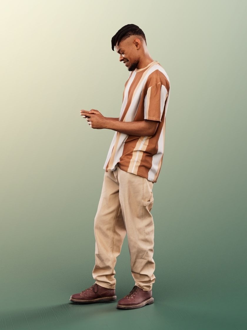 Blake 12241 - Standing Black Man Playing With Phone Low-poly 3D model_2