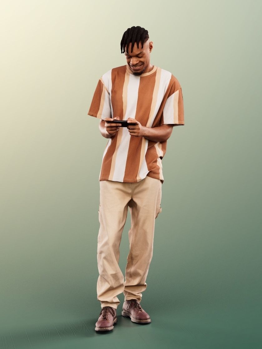 Blake 12241 - Standing Black Man Playing With Phone Low-poly 3D model_1