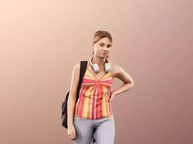 Lea 12126 - Walking Young Woman With Backpack And Headphones