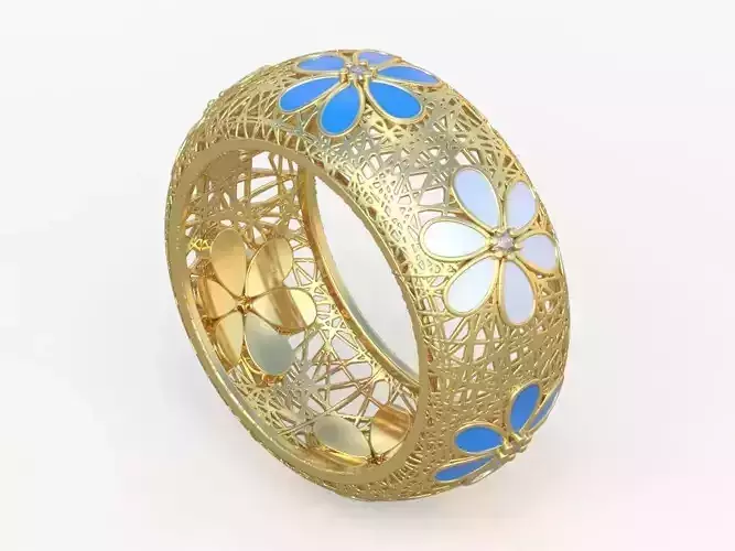 Flower Diamond ring 0544 3D printable model 16