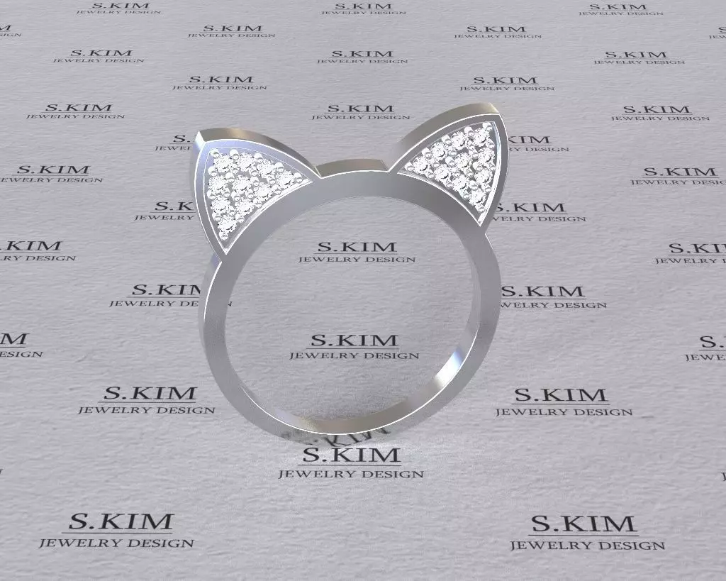 Cat ears ring with diamonds 3D print model_0