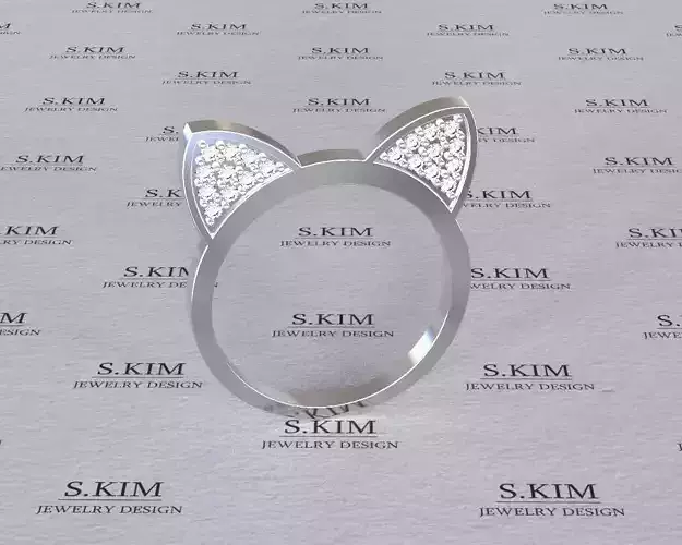Cat ears ring with diamonds 3D print model