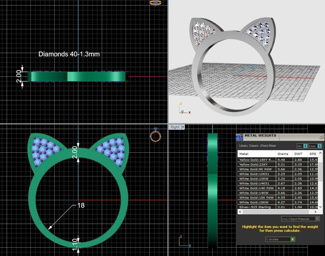 Cat ears ring with diamonds 3D print model_2