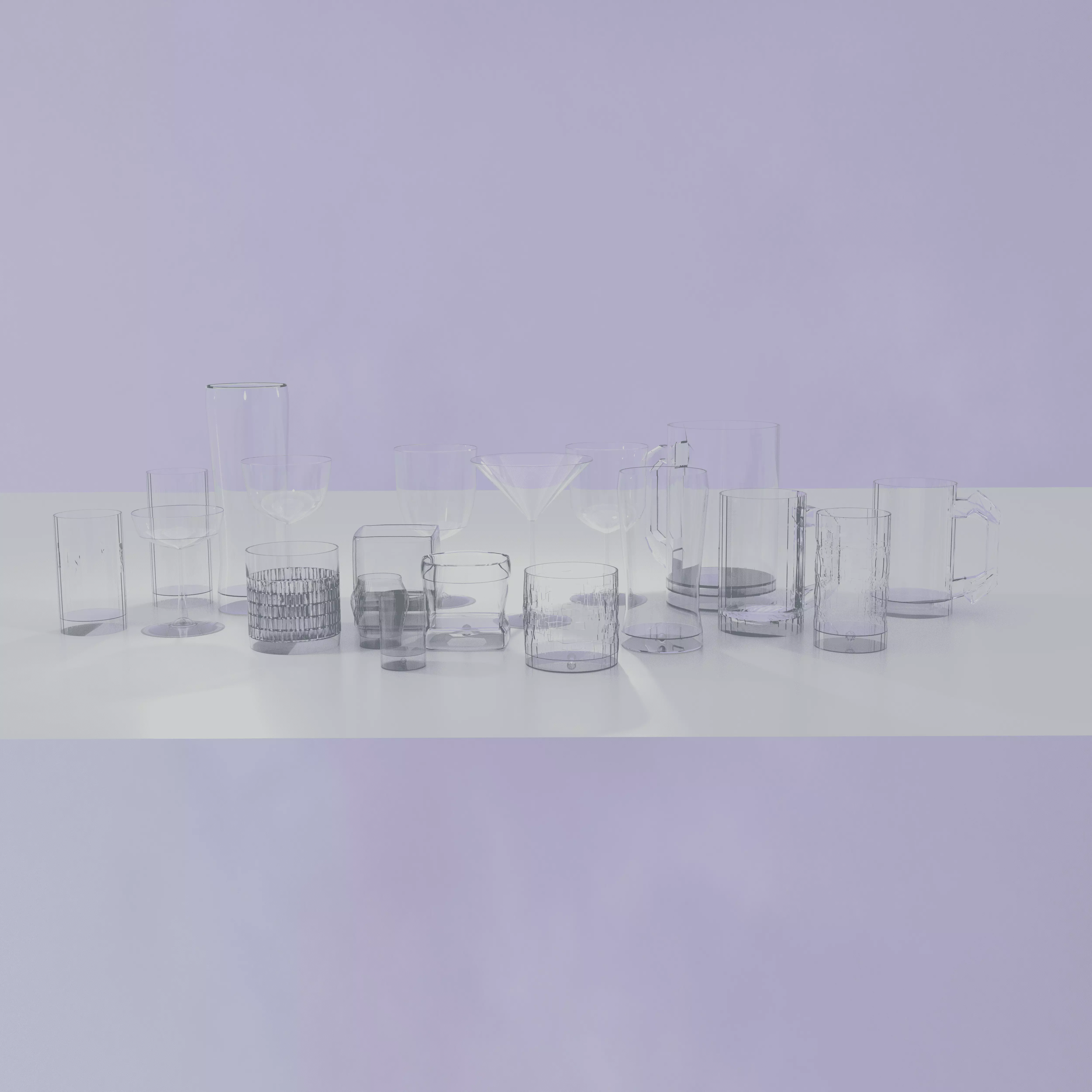 Collection of 19 Glasses Low-poly 3D model