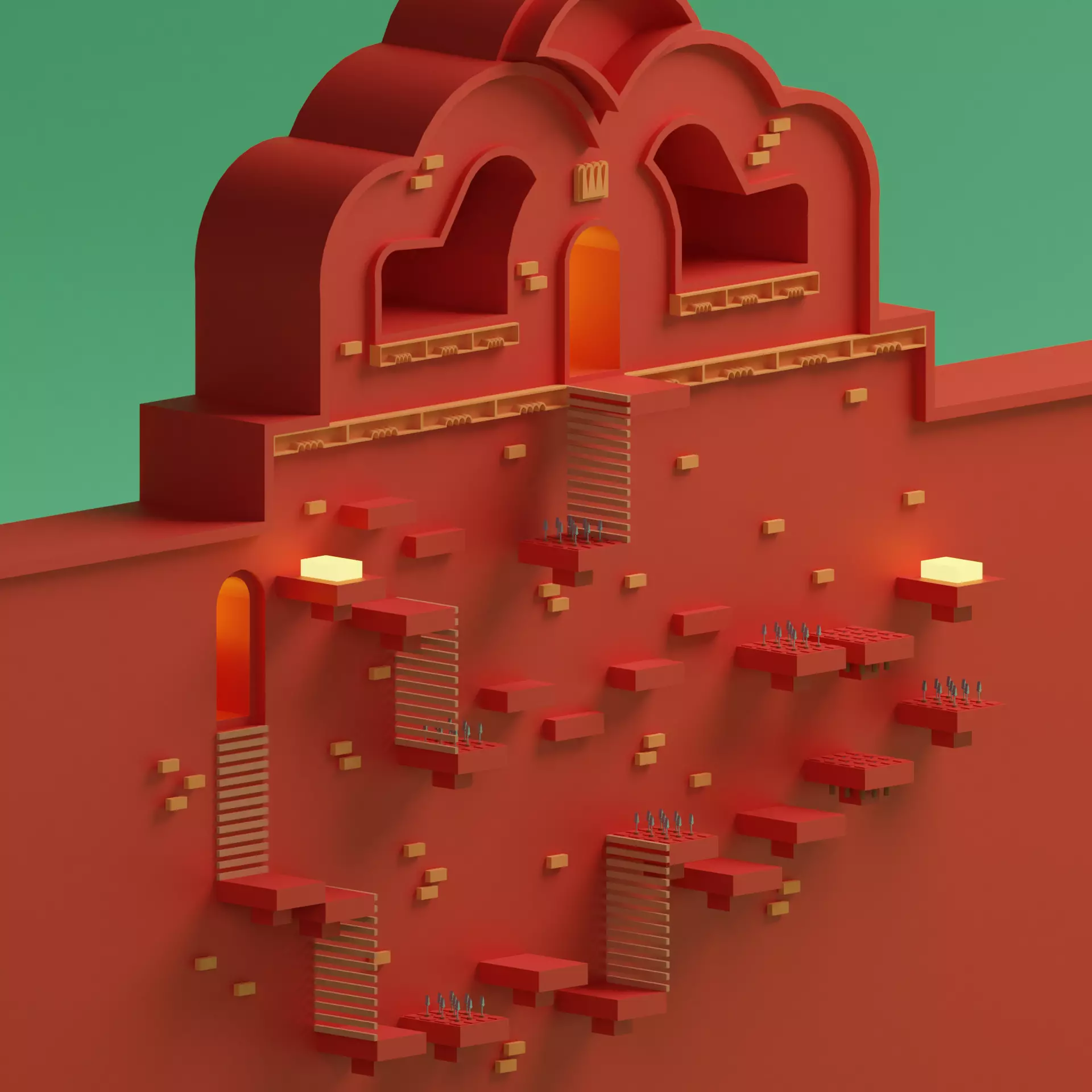 Temple 10 - Red Temple 3D model_0