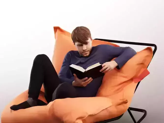 Silas 12858 - Sitting Man Reading On Beanbag Low-poly 3D model