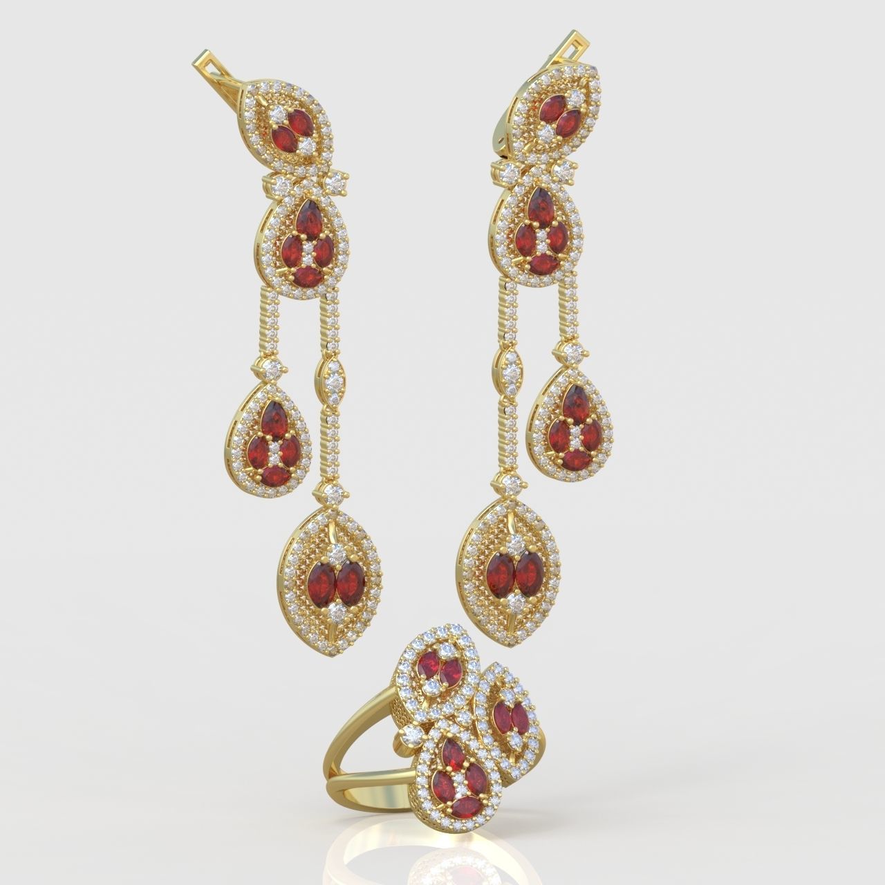 Ring and Earring Set 3D printable model 0127 3D Model Collection_1