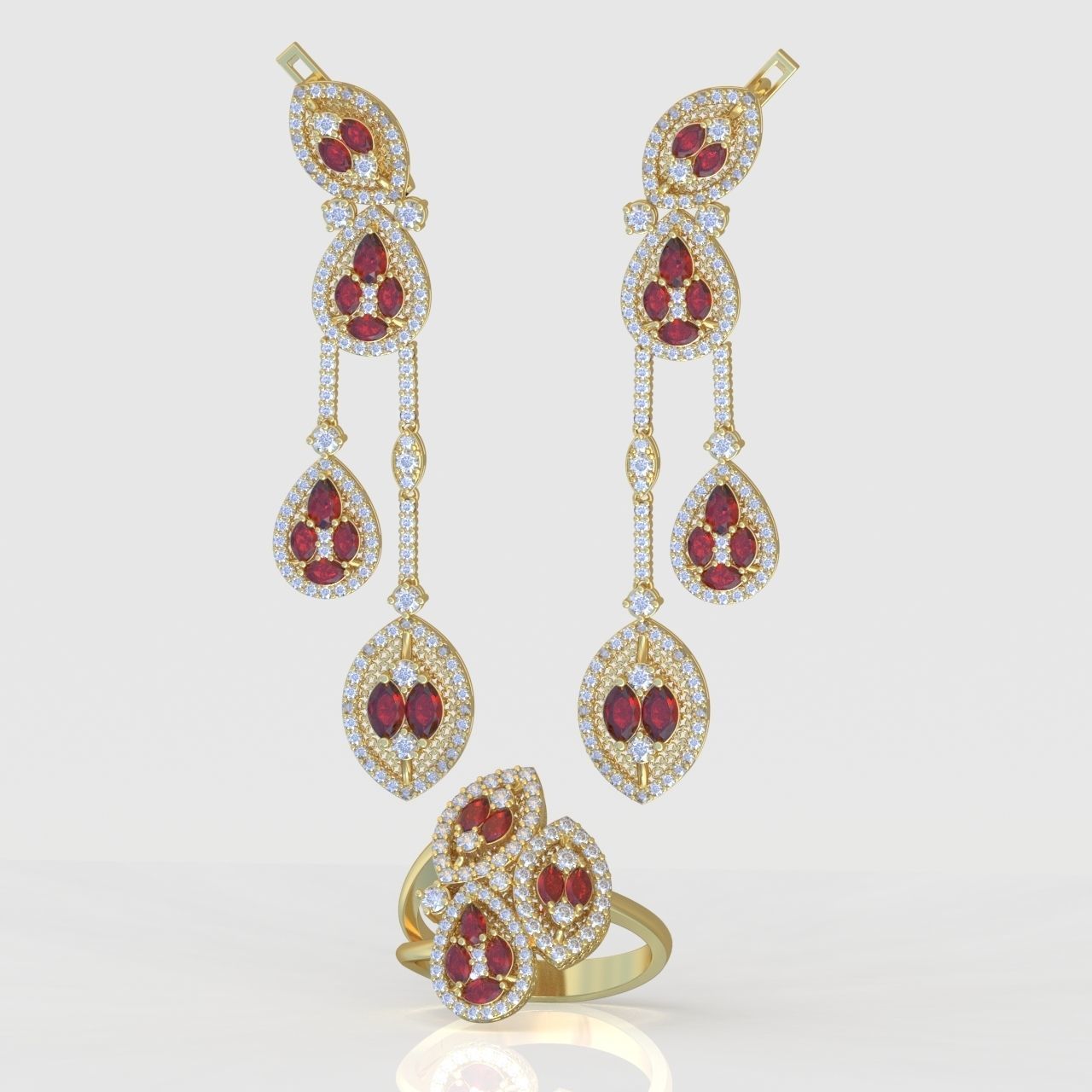 Ring and Earring Set 3D printable model 0127 3D Model Collection_4