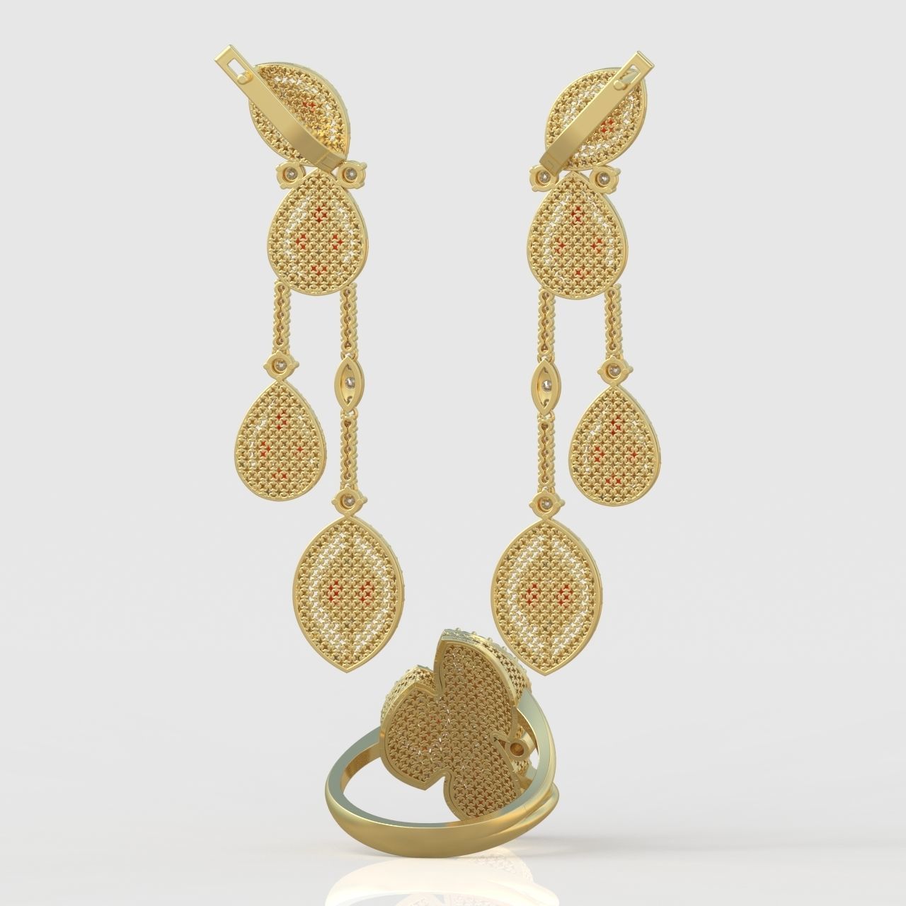 Ring and Earring Set 3D printable model 0127 3D Model Collection_6