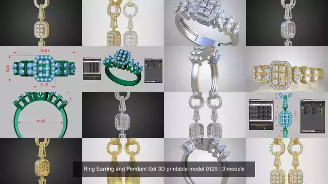 Ring Earring and Pendant Set 3D printable model 0129