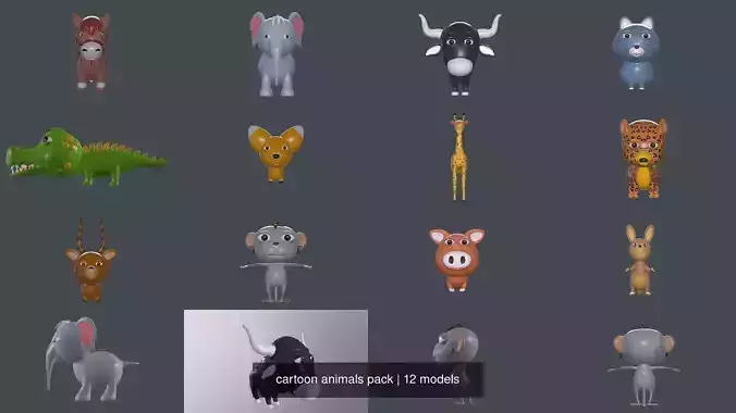 cartoon animals pack 3D Model Collection