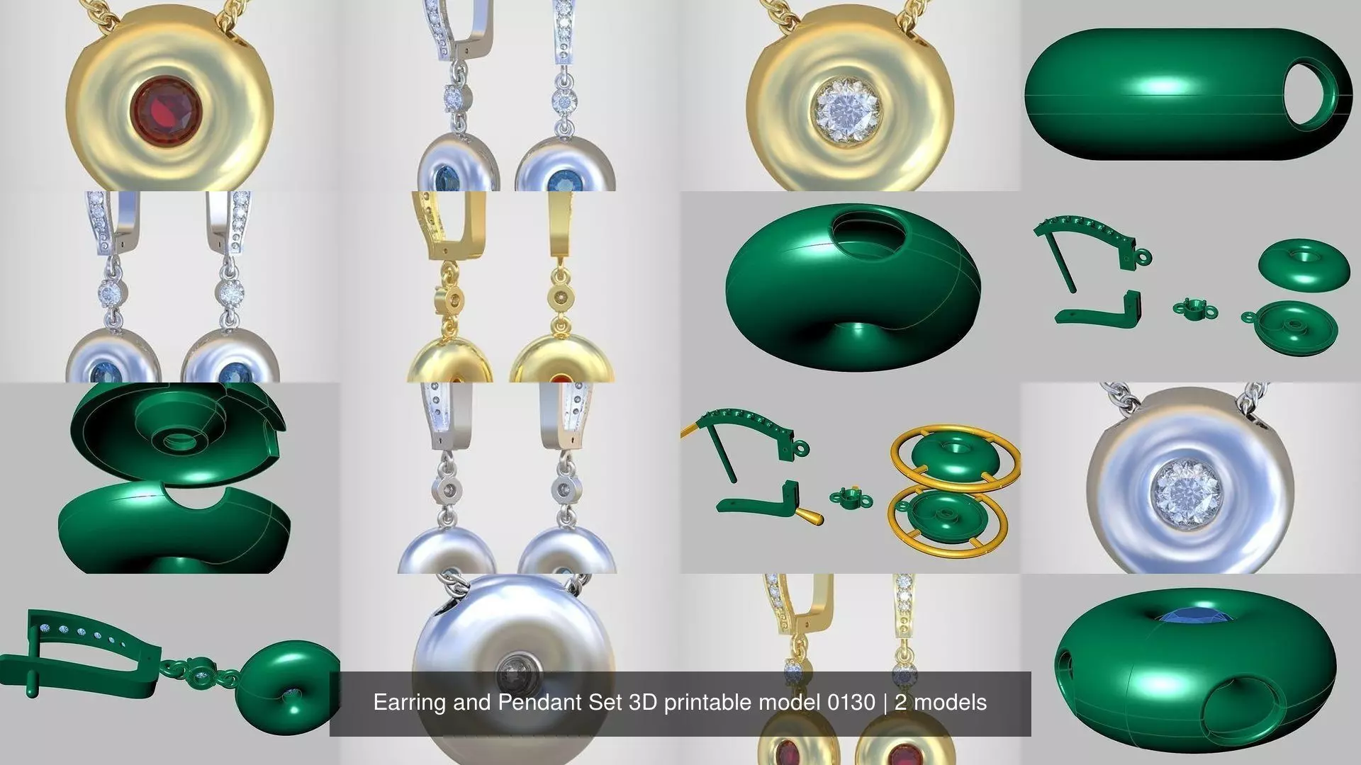 Earring and Pendant Set 3D printable model 0130 3D Model Collection_1