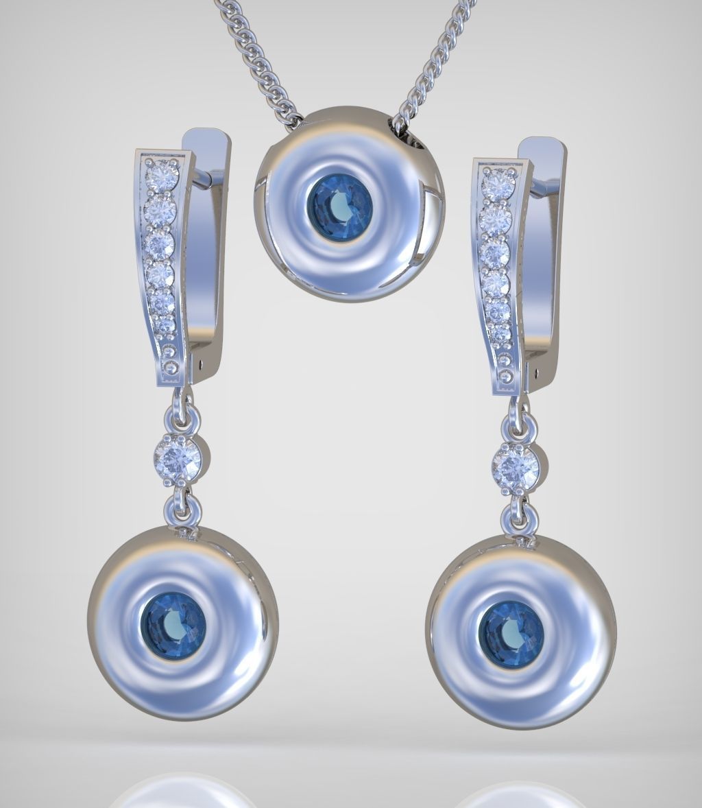 Earring and Pendant Set 3D printable model 0130 3D Model Collection_2